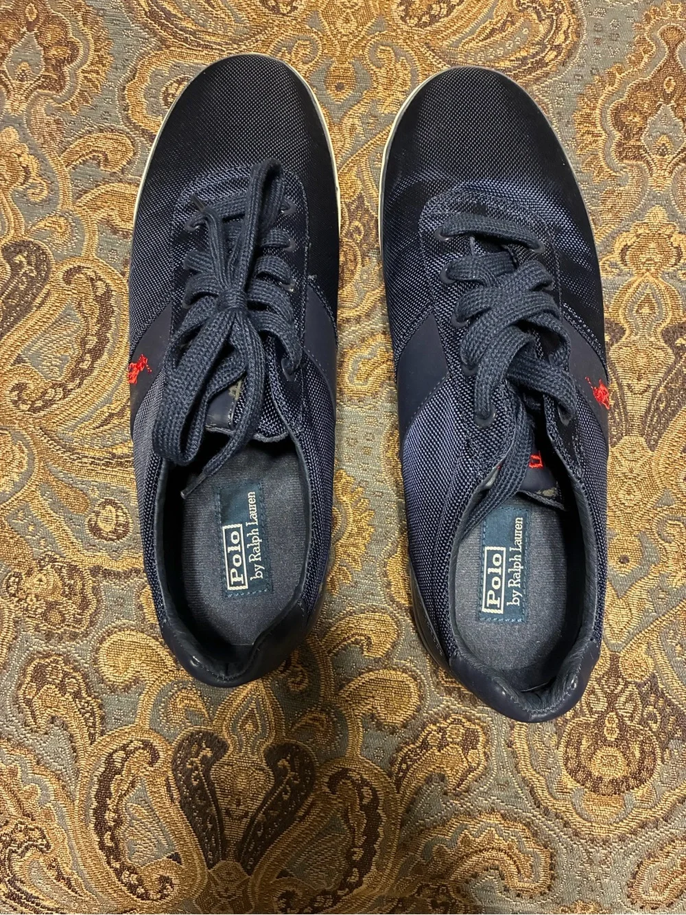 Polo by Ralph Lauren Men’s Navy Mesh Lace-Up Sneakers with Red Pony